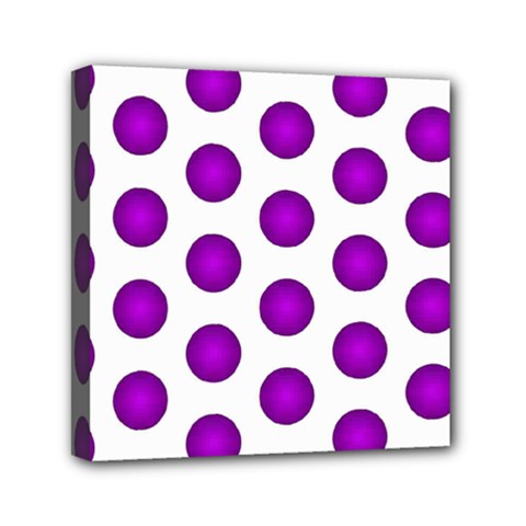 Purple And White Polka Dots Mini Canvas 6  X 6  (framed) by Colorfulart23