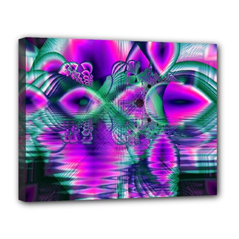  Teal Violet Crystal Palace, Abstract Cosmic Heart Canvas 14  X 11  (framed) by DianeClancy
