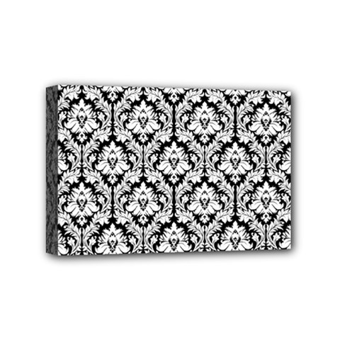 White On Black Damask Mini Canvas 6  X 4  (framed) by Zandiepants