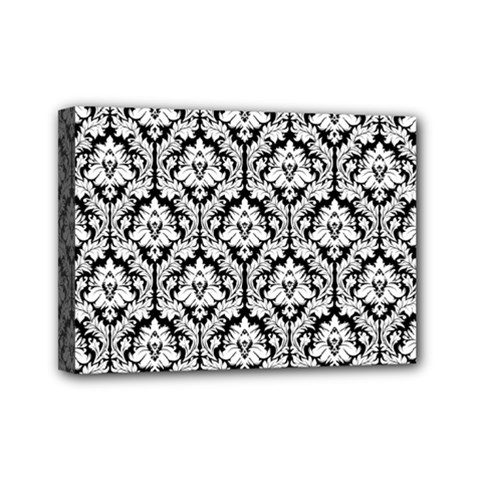 White On Black Damask Mini Canvas 7  X 5  (framed) by Zandiepants