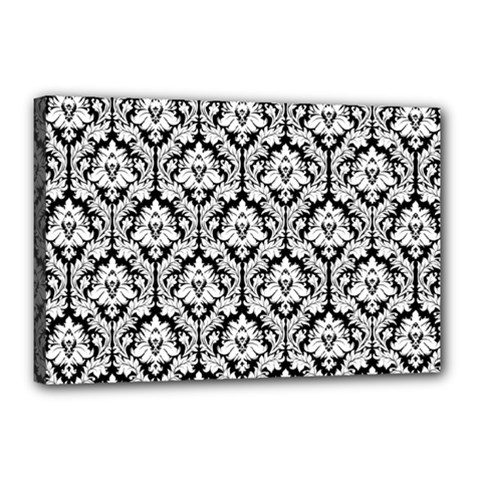 White On Black Damask Canvas 18  X 12  (framed) by Zandiepants