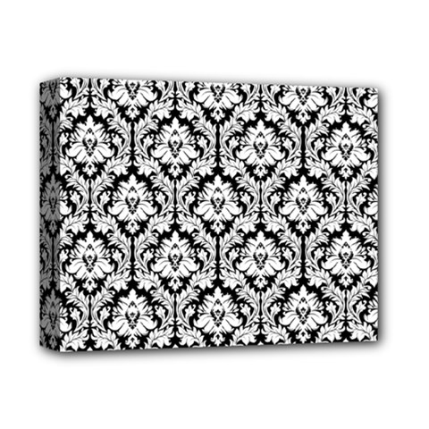 White On Black Damask Deluxe Canvas 14  X 11  (framed) by Zandiepants