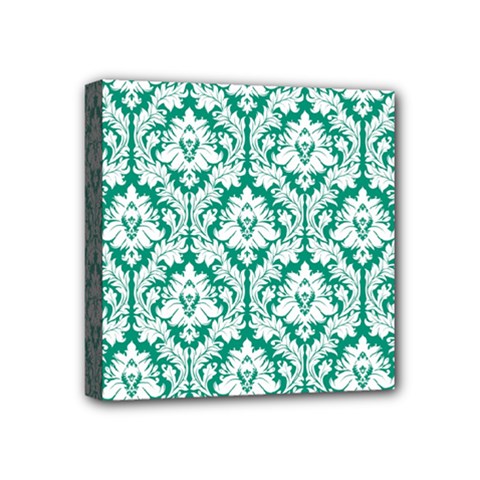 White On Emerald Green Damask Mini Canvas 4  X 4  (framed) by Zandiepants