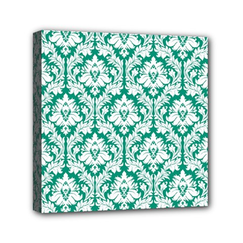 White On Emerald Green Damask Mini Canvas 6  X 6  (framed) by Zandiepants