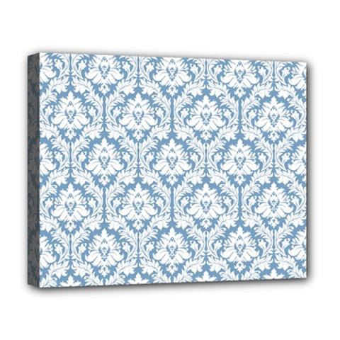 White On Light Blue Damask Deluxe Canvas 20  X 16  (framed) by Zandiepants