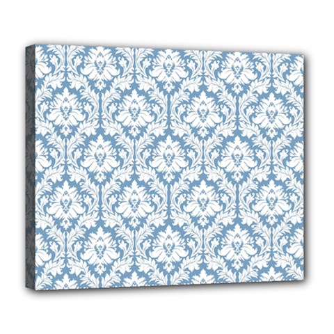 White On Light Blue Damask Deluxe Canvas 24  X 20  (framed) by Zandiepants