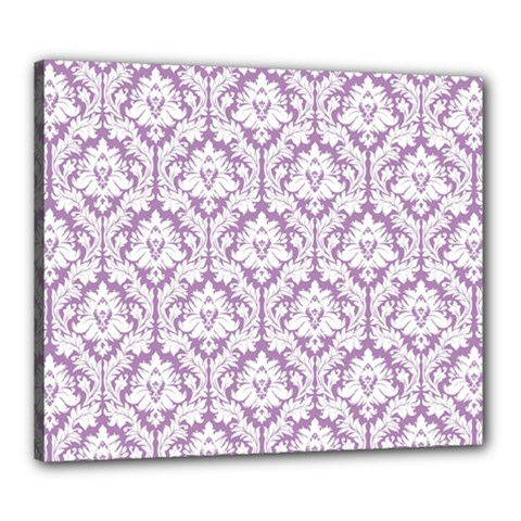 White On Lilac Damask Canvas 24  X 20  (framed) by Zandiepants