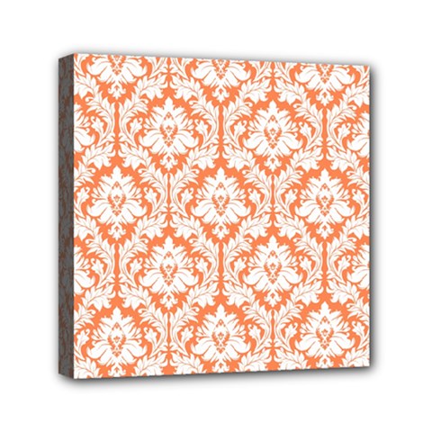 White On Orange Damask Mini Canvas 6  X 6  (framed) by Zandiepants