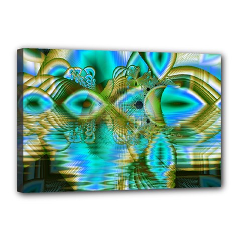 Crystal Gold Peacock, Abstract Mystical Lake Canvas 18  X 12  (framed) by DianeClancy