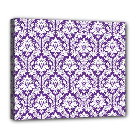 White On Purple Damask Deluxe Canvas 24  X 20  (framed) by Zandiepants