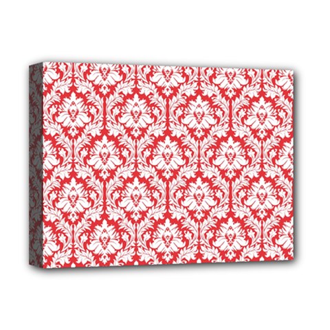 White On Red Damask Deluxe Canvas 16  X 12  (framed)  by Zandiepants