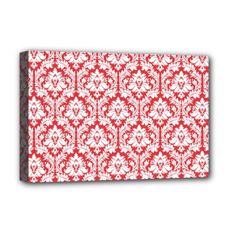 White On Red Damask Deluxe Canvas 18  X 12  (framed) by Zandiepants