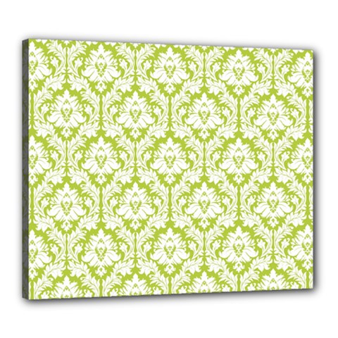 White On Spring Green Damask Canvas 24  x 20  (Framed)