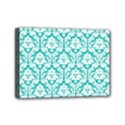 White On Turquoise Damask Mini Canvas 7  x 5  (Framed) View1