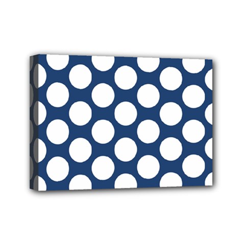 Dark Blue Polkadot Mini Canvas 7  X 5  (framed) by Zandiepants