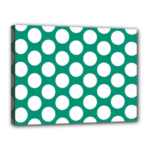 Emerald Green Polkadot Canvas 16  X 12  (framed) by Zandiepants