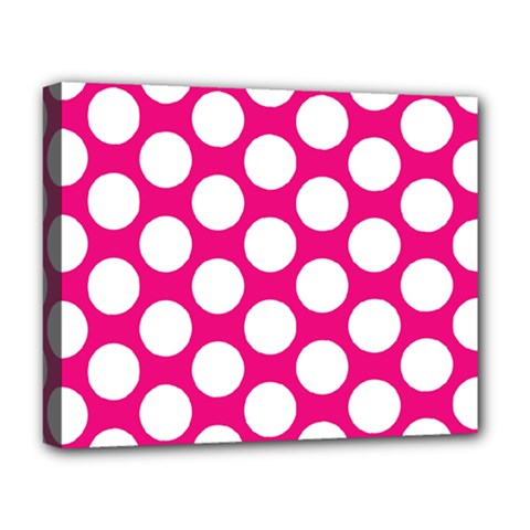 Pink Polkadot Deluxe Canvas 20  X 16  (framed) by Zandiepants