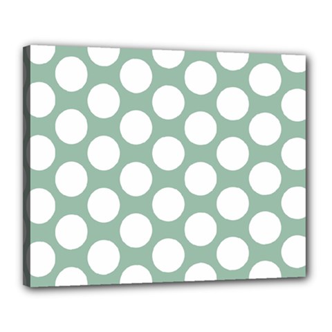 Jade Green Polkadot Canvas 20  X 16  (framed) by Zandiepants