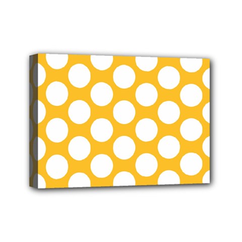 Sunny Yellow Polkadot Mini Canvas 7  X 5  (framed)