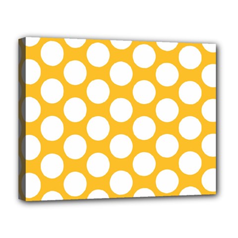Sunny Yellow Polkadot Canvas 14  X 11  (framed) by Zandiepants