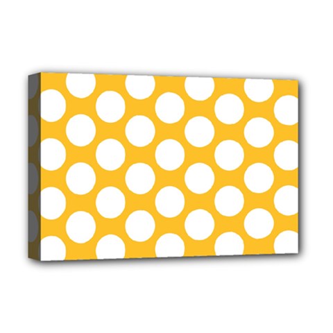 Sunny Yellow Polkadot Deluxe Canvas 18  X 12  (framed) by Zandiepants