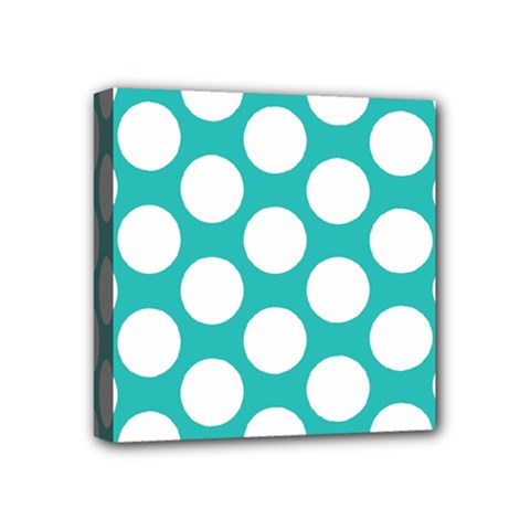Turquoise Polkadot Pattern Mini Canvas 4  X 4  (framed) by Zandiepants