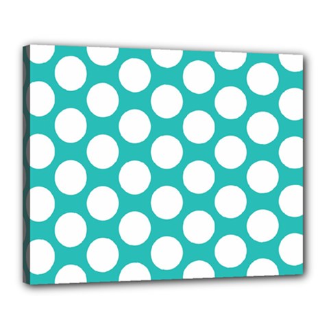 Turquoise Polkadot Pattern Canvas 20  X 16  (framed) by Zandiepants