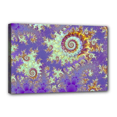 Sea Shell Spiral, Abstract Violet Cyan Stars Canvas 18  X 12  (framed) by DianeClancy