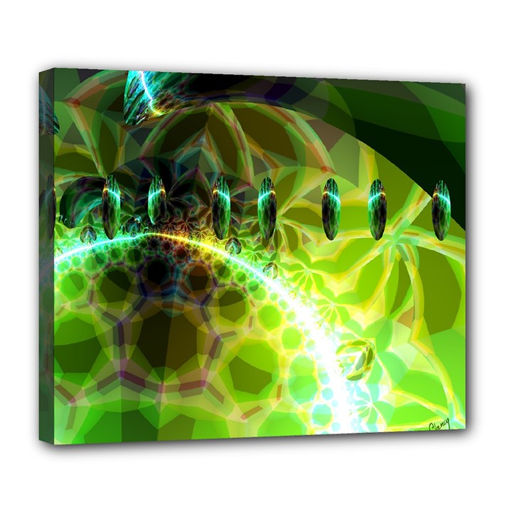 Dawn Of Time, Abstract Lime & Gold Emerge Deluxe Canvas 24  x 20  (Framed)