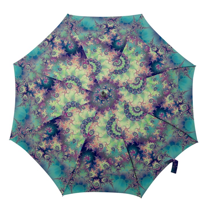 Violet Teal Sea Shells, Abstract Underwater Forest  Hook Handle Umbrella (Large)