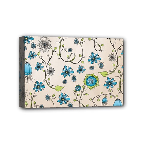 Whimsical Flowers Blue Mini Canvas 6  X 4  (framed) by Zandiepants