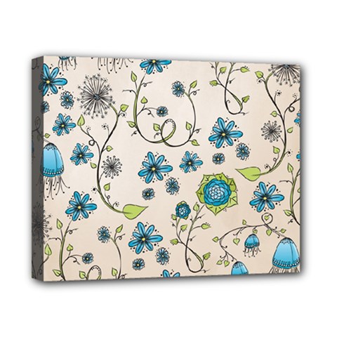 Whimsical Flowers Blue Canvas 10  X 8  (framed) by Zandiepants