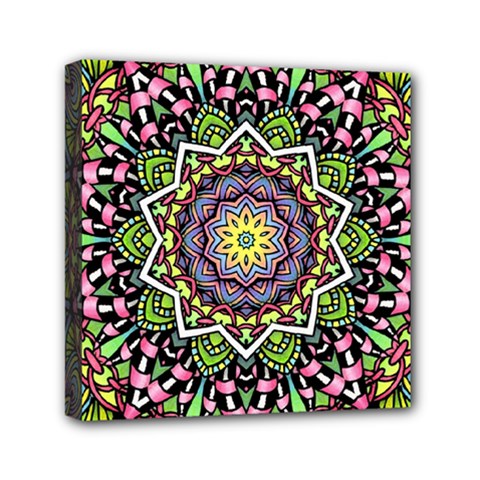 Psychedelic Leaves Mandala Mini Canvas 6  X 6  (framed) by Zandiepants