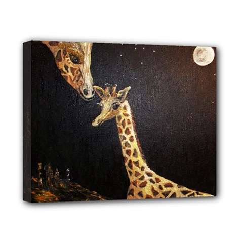 Baby Giraffe And Mom Under The Moon Canvas 10  X 8  (framed) by rokinronda