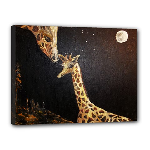 Baby Giraffe And Mom Under The Moon Canvas 16  X 12  (framed) by rokinronda