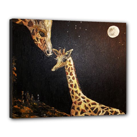 Baby Giraffe And Mom Under The Moon Canvas 20  X 16  (framed) by rokinronda