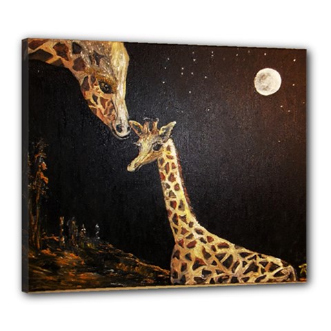 Baby Giraffe And Mom Under The Moon Canvas 24  X 20  (framed) by rokinronda