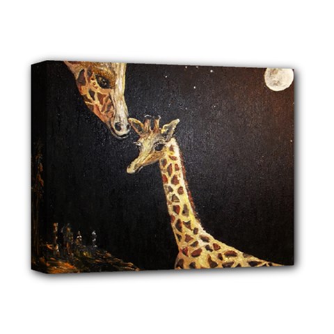 Baby Giraffe And Mom Under The Moon Deluxe Canvas 14  X 11  (framed) by rokinronda