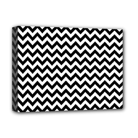 Black And White Zigzag Deluxe Canvas 16  X 12  (framed) 