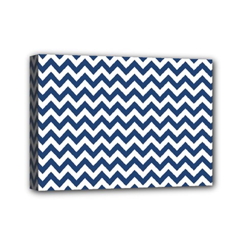 Dark Blue And White Zigzag Mini Canvas 7  X 5  (framed) by Zandiepants