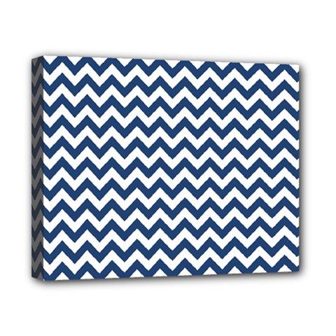 Dark Blue And White Zigzag Canvas 10  X 8  (framed) by Zandiepants