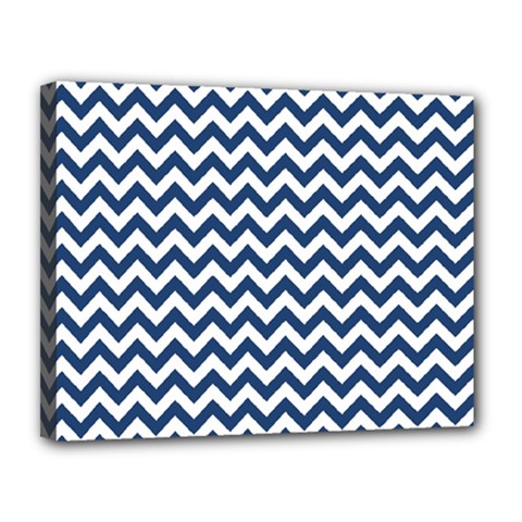 Dark Blue And White Zigzag Canvas 14  X 11  (framed) by Zandiepants