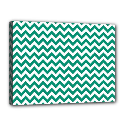 Emerald Green And White Zigzag Canvas 16  X 12  (framed) by Zandiepants