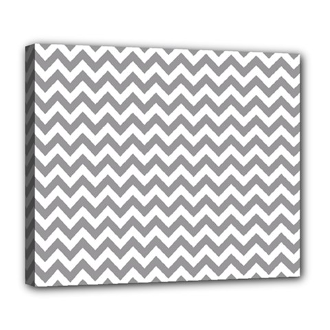 Grey And White Zigzag Deluxe Canvas 24  X 20  (framed) by Zandiepants