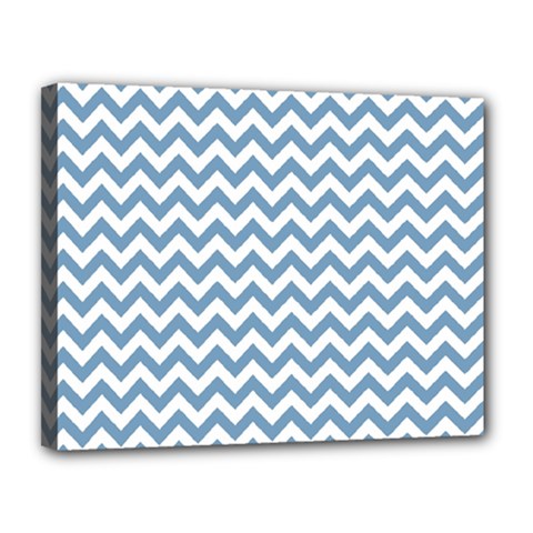 Blue And White Zigzag Canvas 14  X 11  (framed) by Zandiepants