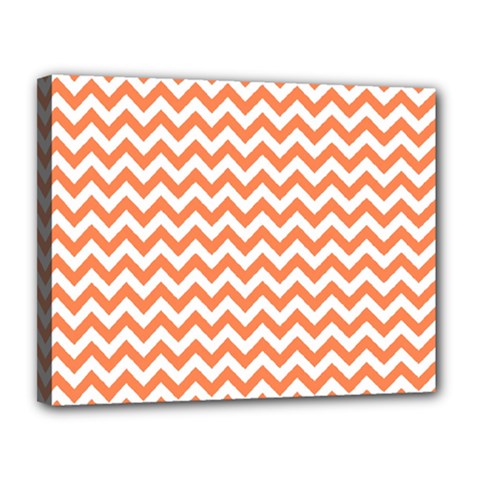 Orange And White Zigzag Canvas 14  X 11  (framed) by Zandiepants