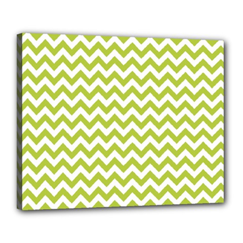 Spring Green And White Zigzag Pattern Canvas 20  X 16  (framed) by Zandiepants