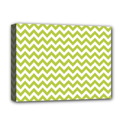 Spring Green And White Zigzag Pattern Deluxe Canvas 16  X 12  (framed)  by Zandiepants