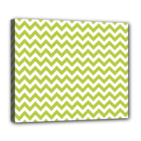 Spring Green And White Zigzag Pattern Deluxe Canvas 24  X 20  (framed) by Zandiepants