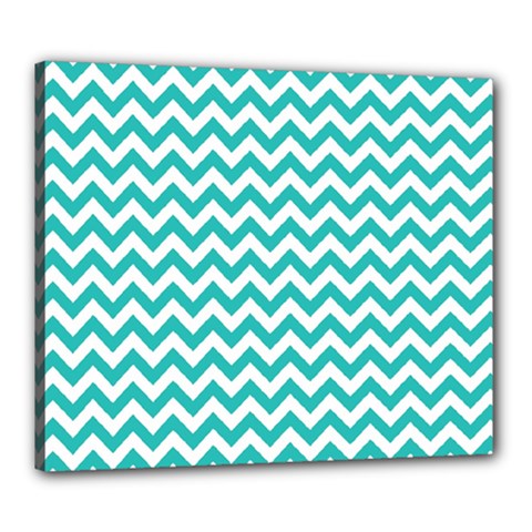 Turquoise And White Zigzag Pattern Canvas 24  X 20  (framed) by Zandiepants